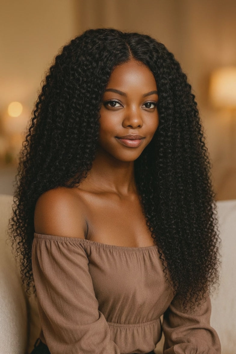 Video of Beautiful Black woman wearing the KBS Premium 30-inch Kinky Curly Wig, 13x6 HD lace, 250% density