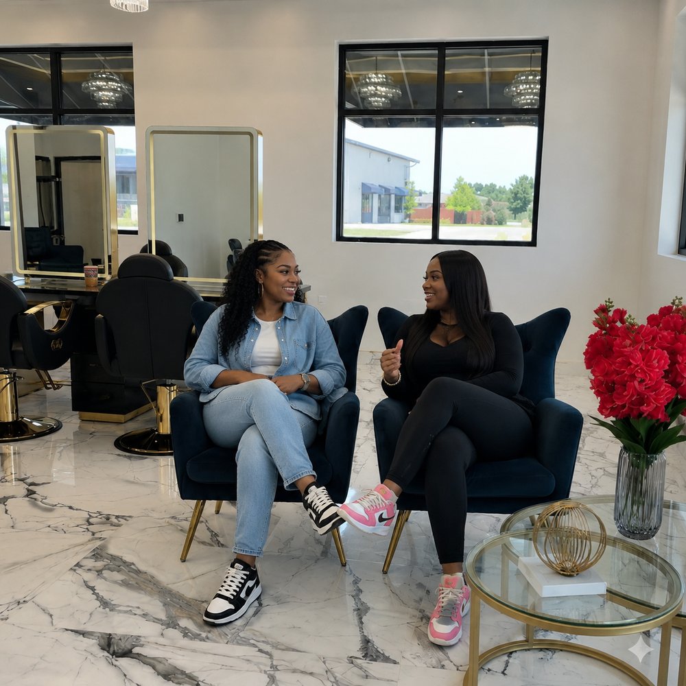 Two clients talking in the KBS Luxe waiting lounge