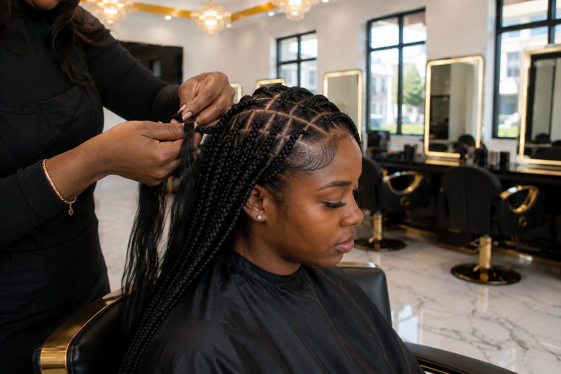 Knotless braids being installed at KBS Luxe